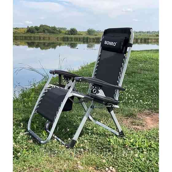 Раскладной шезлонг-лежак Bonro BG-006 Черный с карманом (до 150 кг) для сада бассейна и пляжа Мостиска