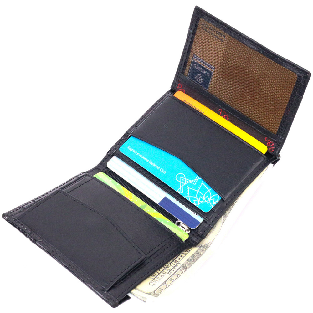 Оригинальное портмоне для мужчин из натуральной кожи с тиснением под крокодила KARYA 21325 Черный Киев - изображение 4