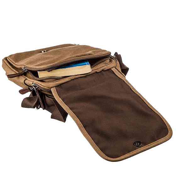 Универсальная текстильная мужская сумка на два отделения Vintage 20200 Коричневая Киев
