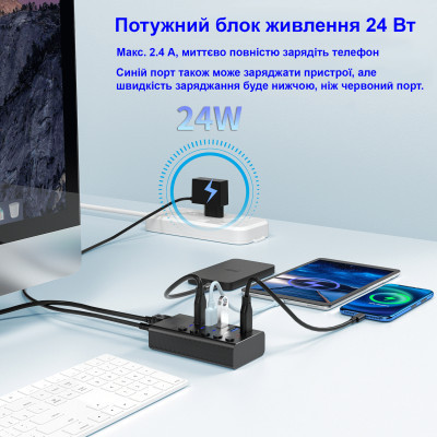 Концентратор Dynamode 5 ports USB3.0 to 4*USB3.0+2.4А Power Adapter 1A/12V (DM-UH-P405-G) Винница - изображение 11