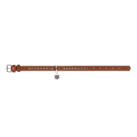 Нашийник для собак шкіряний WAUDOG Soft з QR паспортом, металічні прикраси, Ш 15 мм, Дов 27-36 Коломыя