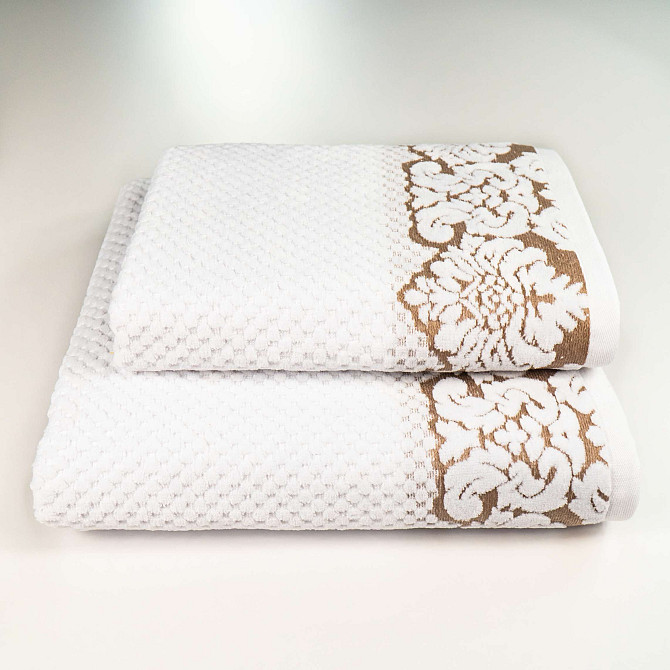 Набор махровых полотенец 2шт 50x90см, 70x140см Damask Премиум качества Жаккардовое с велюром 550г/м2 Сумы - изображение 1