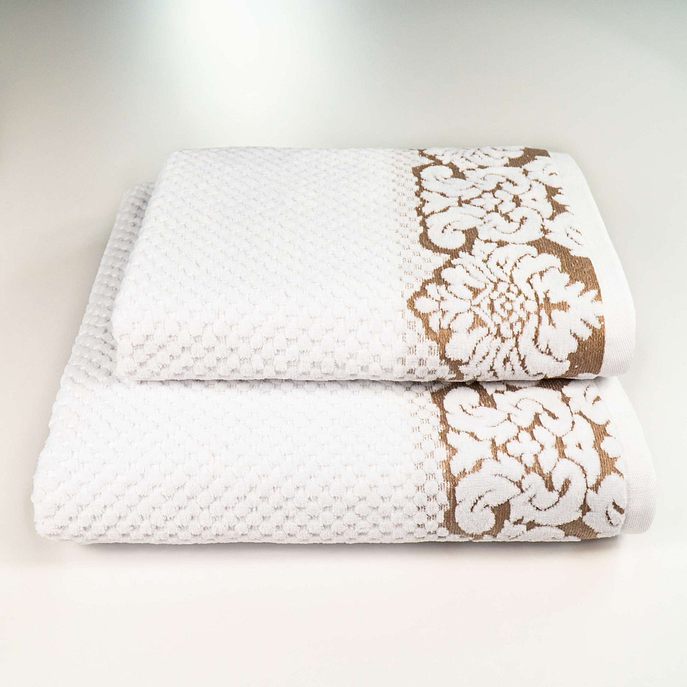 Набор махровых полотенец 2шт 50x90см, 70x140см Damask Премиум качества Жаккардовое с велюром 550г/м2 (Белый) Сумы - изображение 1
