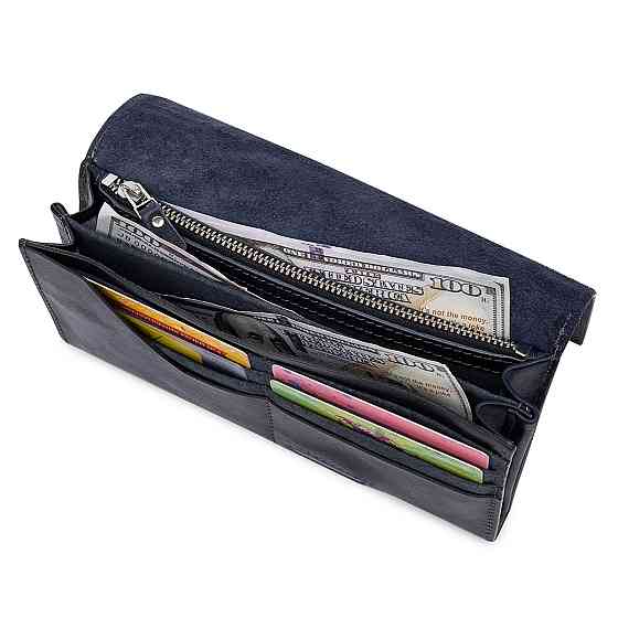 Горизонтальне стильне портмоне унісекс GRANDE PELLE 11557 Синій Київ