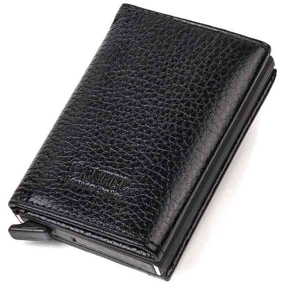 Картхолдер унісекс у три складання з автоматичним механізмом з натуральної шкіри флотар Чорний (CANPELLINI) Київ