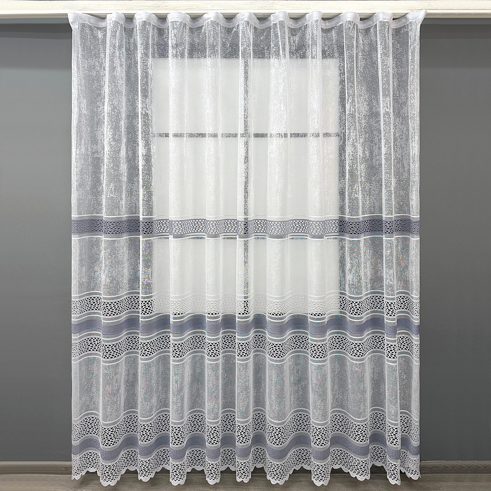 Короткий тюль VR-Textil 1938т Жаккард Белый с серым 300х200 см (42-0914) Киев - изображение 2