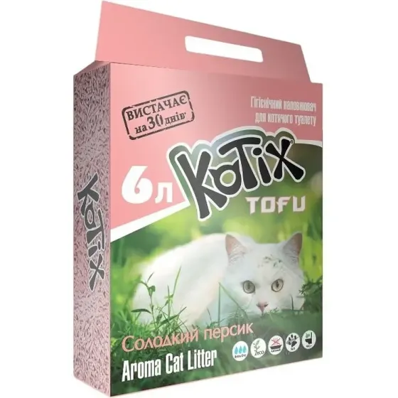 Соєвий наповнювач для котячого туалету Котікс Тофу Kotix Honey Peach з ароматом персика 6 л (вага 2.55 кг) Вінниця