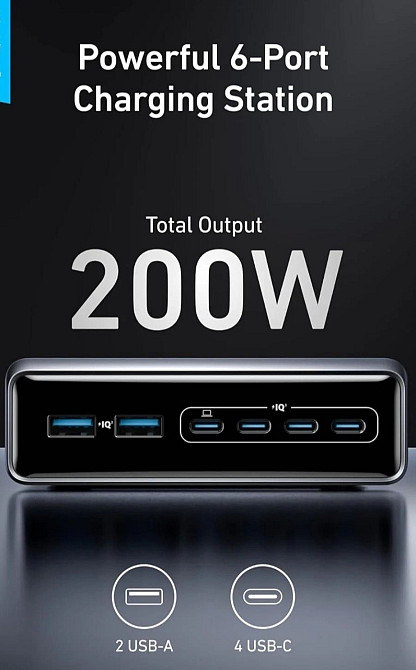 Швидкий настільний зарядний пристрій ANKER GaNPrime™ 200W. Киев - изображение 2