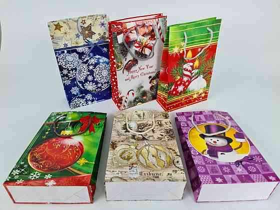 Новогодние пакеты для подарков, средний 17x26x8-027 ассорти (12 шт) Харьков