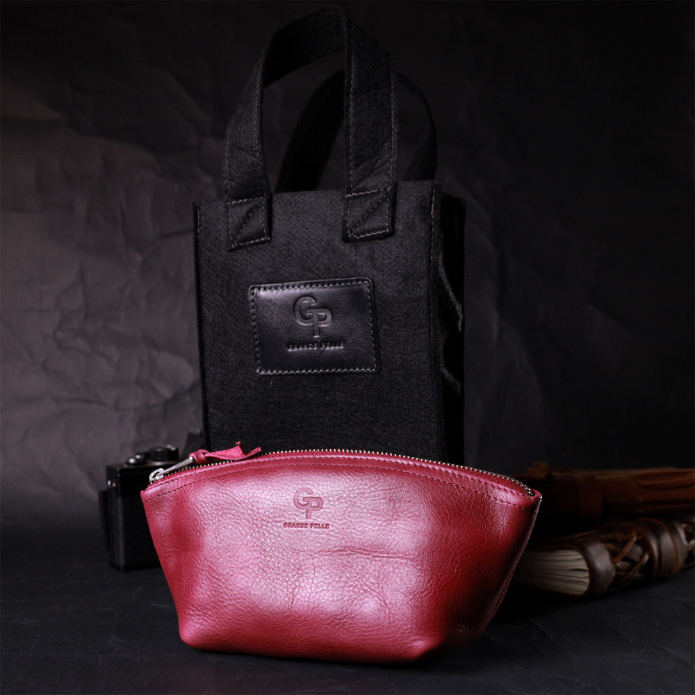 Удобная женская кожаная косметичка GRANDE PELLE 16792 Бордовый Киев - изображение 9