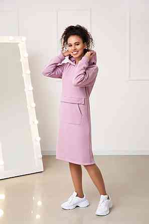 Тепле плаття-худі на флісі "Solo" оптом | Норма і батал Фрезовий, 42-44 Київ