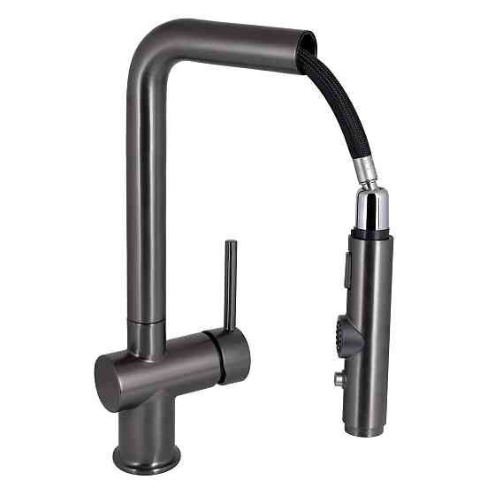 Змішувач для кухні Qtap Rozcesti з висувним виливом з під'єднанням для питної води QTROZ367GMB45942 Gunmetal Black PVD Київ