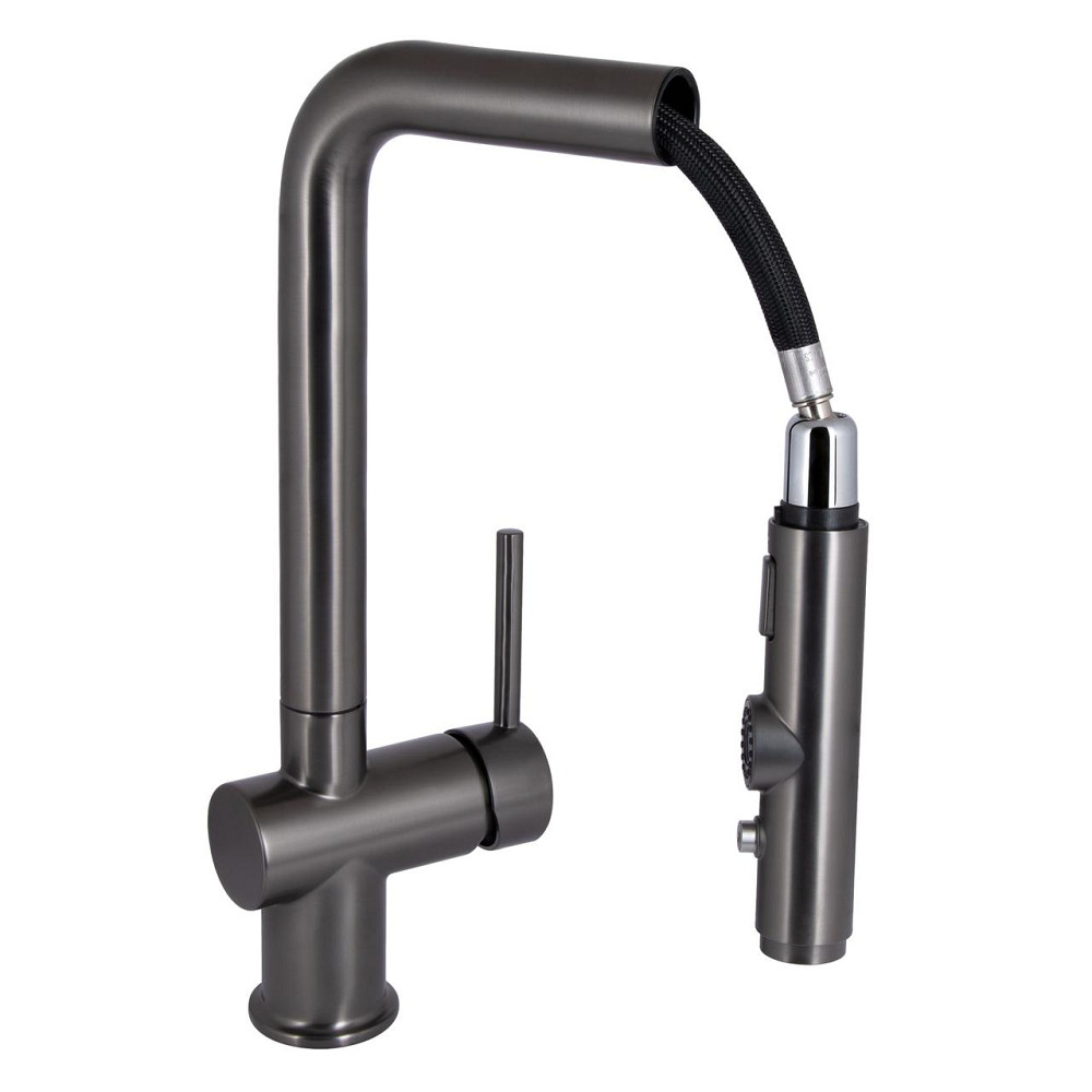 Змішувач для кухні Qtap Rozcesti з висувним виливом з під'єднанням для питної води QTROZ367GMB45942 Gunmetal Black PVD Київ - фото 3