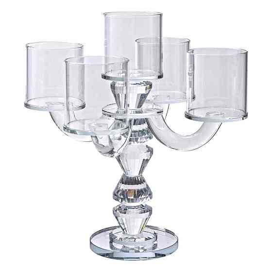 Канделябр на 5 свічок 19×19×24 см підсвічник декоративний скляний на ніжці прозорий HP-4-31 Київ