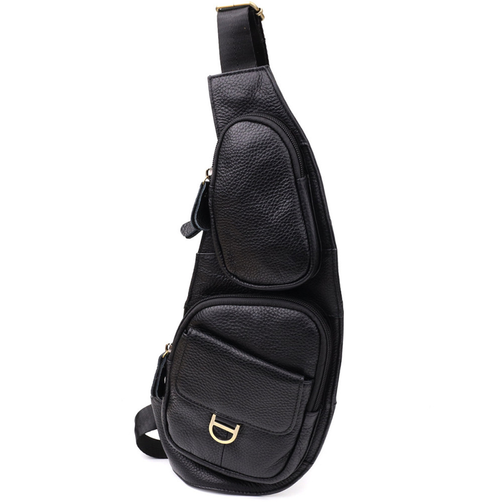 Чоловіча сумка через плече із зернистої натуральної шкіри Чорний (Vintage) Київ - фото 11