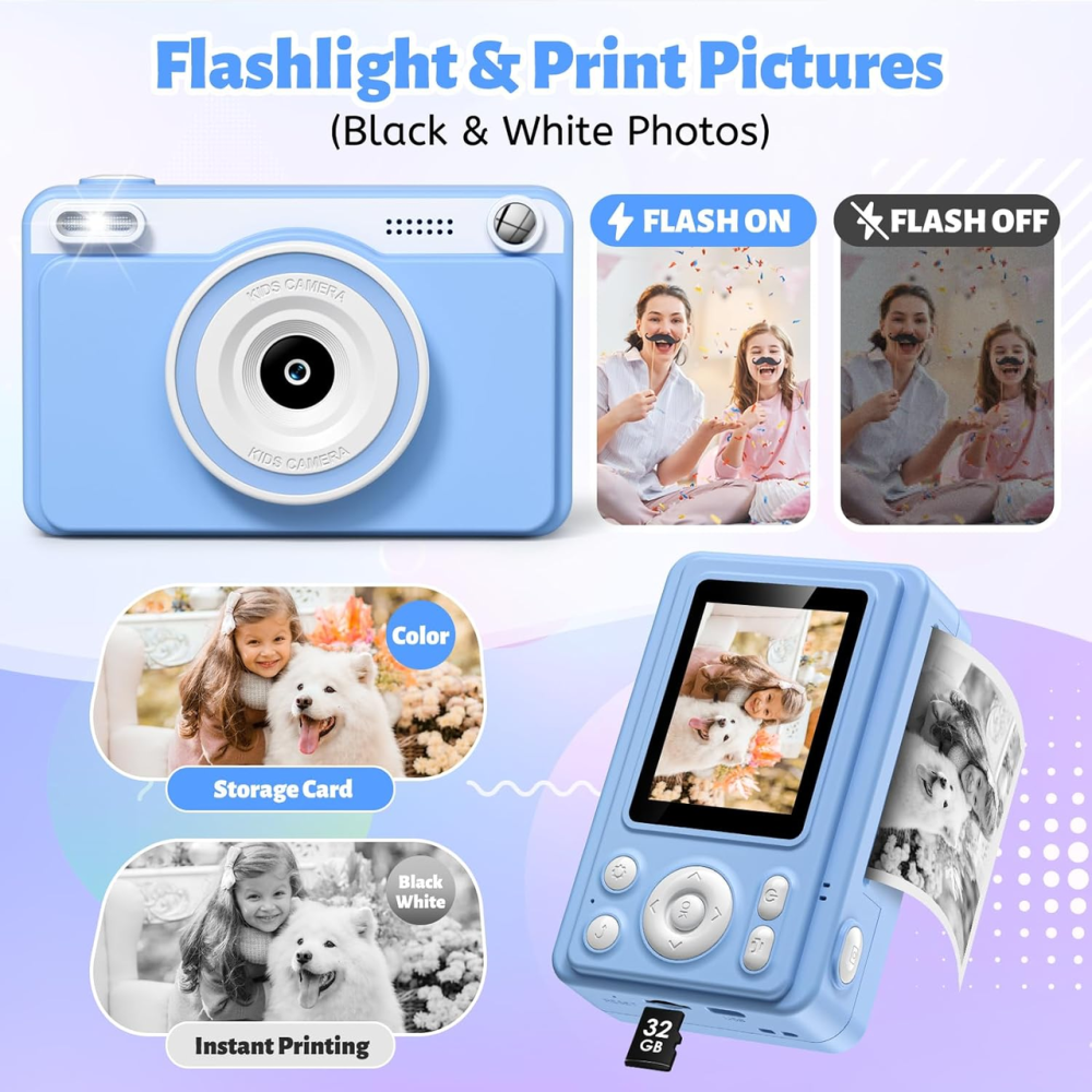 Дитячий цифровий фотоапарат миттєвого друку GREENKINDER H10 FullHD 1080P з картою 32 ГБ та 5 рулонами паперу Київ - фото 7