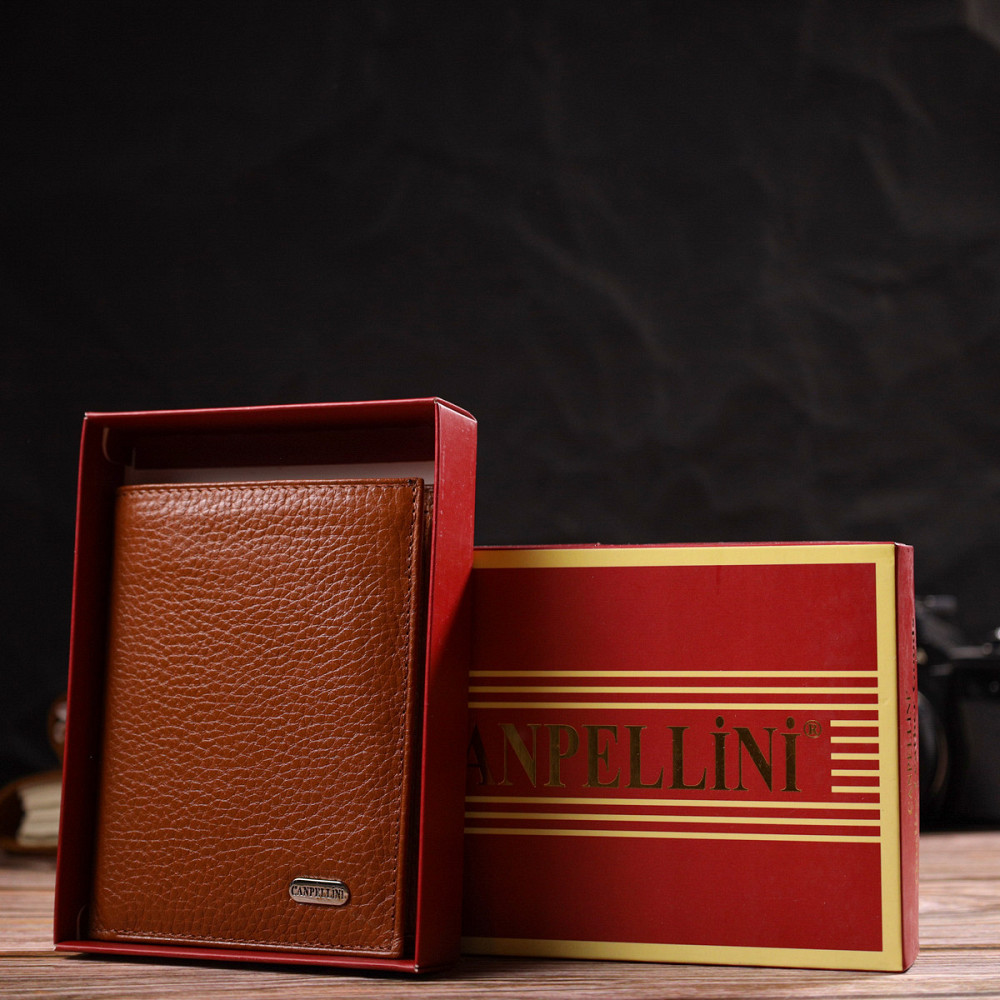 Стильный мужской кошелек вертикального формата из натуральной кожи Рыжий (CANPELLINI) Киев - изображение 4