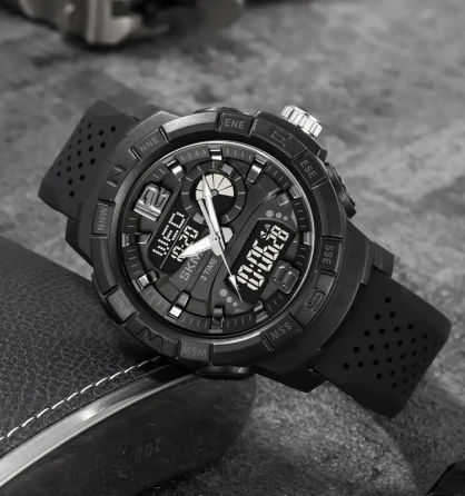 Годинник чоловічий наручний спортивний Skmei 2163 з подвійним дисплеєм і підсвічуванням (Чорний) Київ