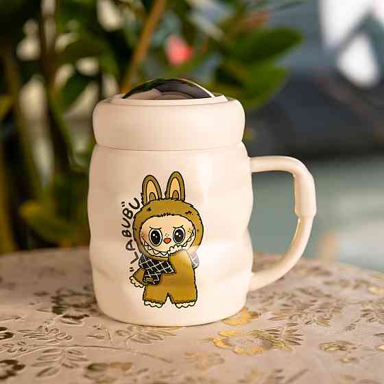 Чашка порцелянова з кришкою Labubu 400 (мл) Біла з коричневим FM-54B Коломыя