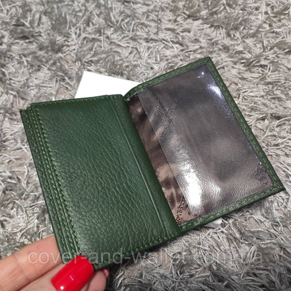 Зелений шкіряний картхолдер для документів і пластикових карток ST Leather Київ - фото 4