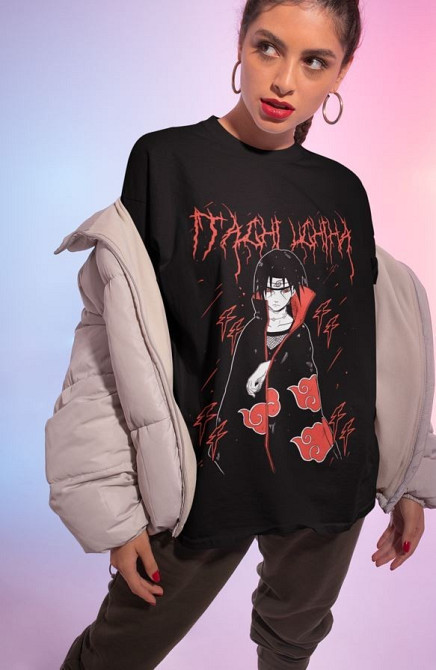 Футболка з аніме принтом Наруто оверсайз (S/M/L) Чорний AnimeJ0986 Дніпро - фото 4