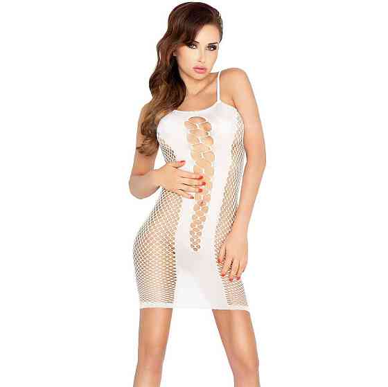Бодістокінг Passion BS027 white, сукня-сітка на бретелях, дуже відверта Sex Aura Київ