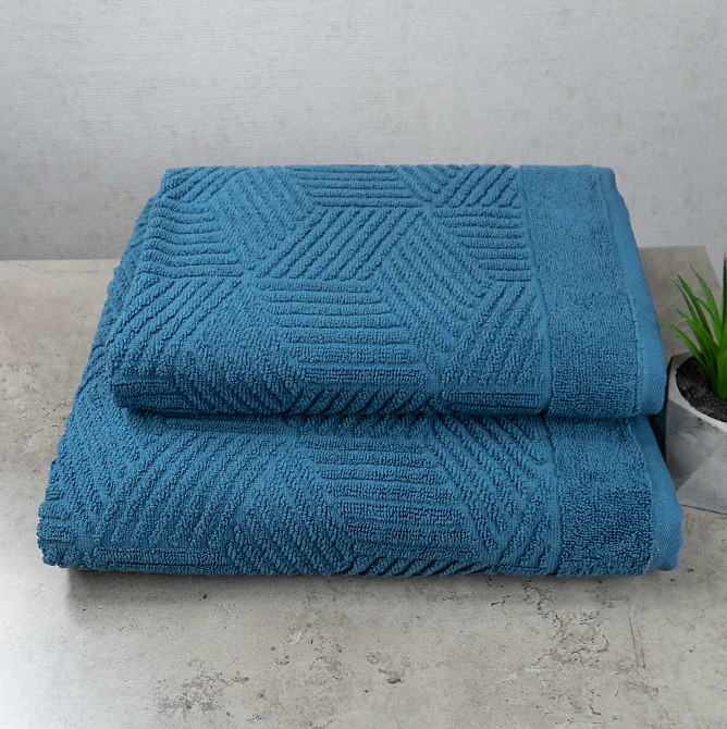 Комплект махрових рушників Уельс 2шт GM Textile 50х90см, 70х140см 500г/м2 (Синій) Суми - фото 1
