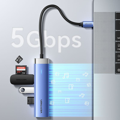 Концентратор Vention USB 3.1 Type-C to HDMI/USB 3.0x3/PD 100W Blue Aluminum Alloy Hub 5-in-1 (TGESB) Винница - изображение 12