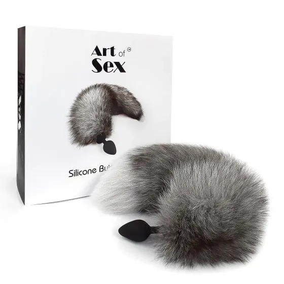 Силіконова анальна пробка з хвостом із натурального хутра Art of Sex size M Artctic fox Львів