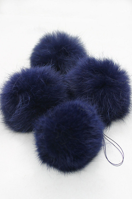 Помпони з натурального хутра кролика на нитці 6-7 см Темно-синій Харків - фото 1