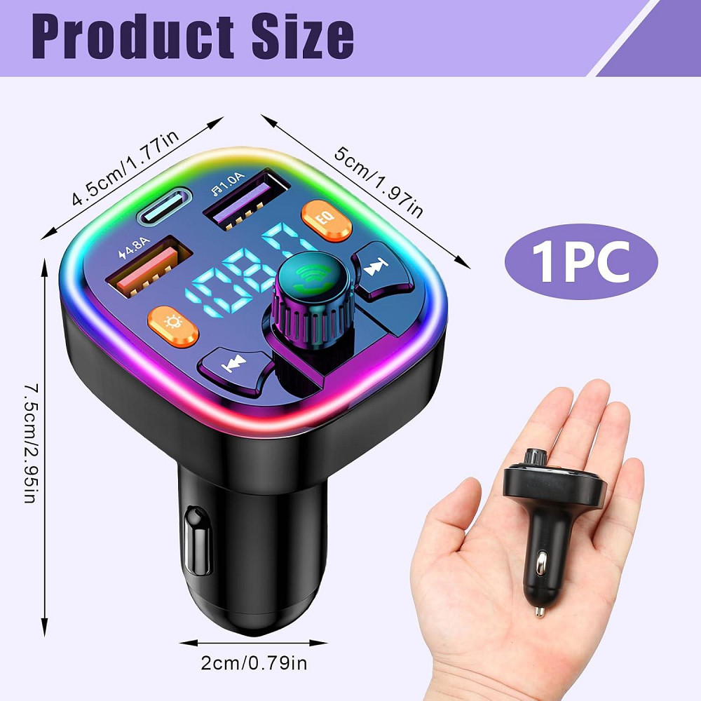 Автомобільний трансмітер Bluetooth Q5 BT5.0 RGB підсвітка PD18W.EQ Луцк - изображение 3