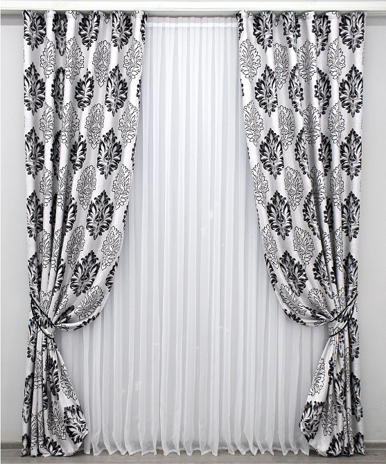 Комплект готових штор VR-Textil Блекаут-софт Корона № 1273ш(Б) Сірий з чорним 150х275 см 2шт (33-0112) Київ - фото 2