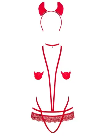 Еротичний костюм чортика зі стреп Obsessive Evilia teddy red L/XL, боді, чокер, накладки на соски, о Львів