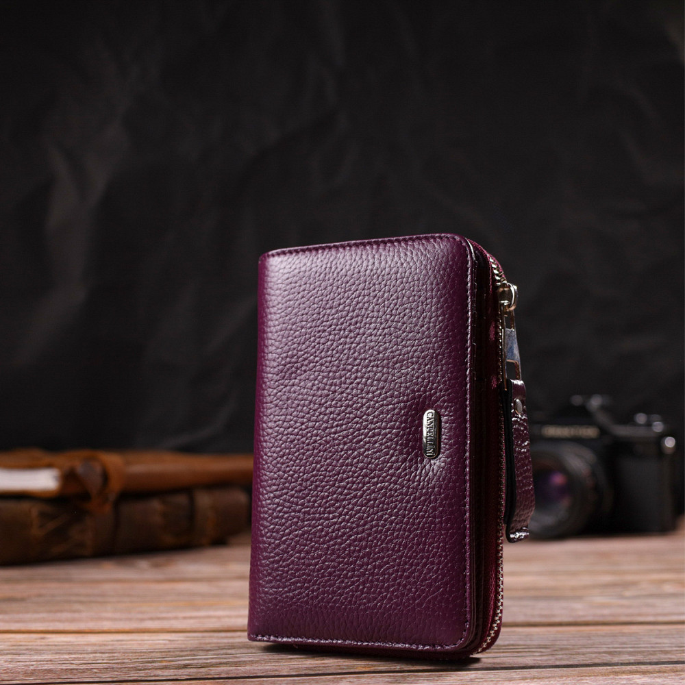 Яскраве жіноче портмоне середнього розміру з натуральної зернистої шкіри CANPELLINI 21909 Бузкове Київ - фото 3