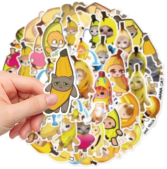 Стікери меми "Кіт Банан". Стікерпак з котами, вінілові естетичні наклейки набір 50 штук. Київ - фото 5