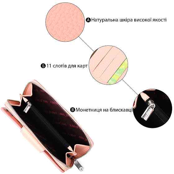 Удобный вертикальный женский кошелек из натуральной кожи KARYA 21158 Розовый Киев