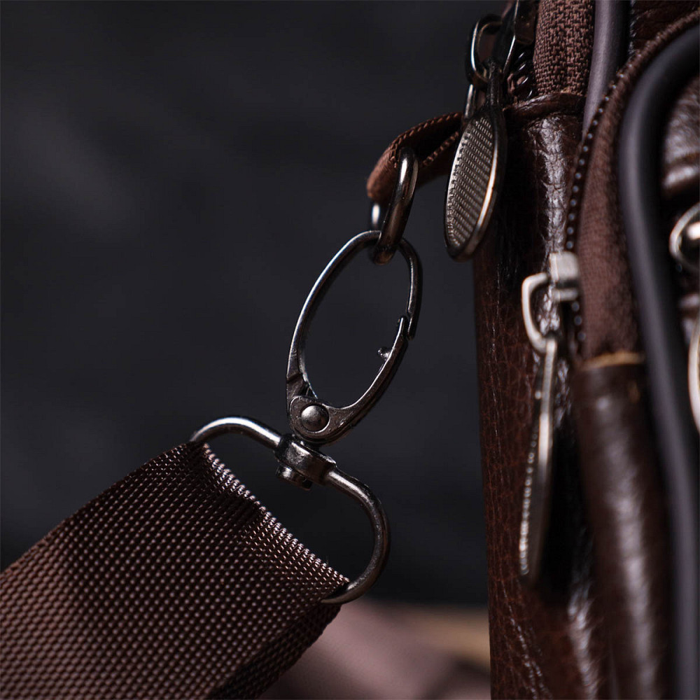 Чоловіча горизонтальна поясна сумка з натуральної шкіри 21486 Vintage Коричнева Київ - фото 1