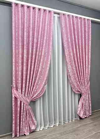 Комплект готових штор VR-Textil Жакард Вензель № 476ш Рожевий 200х270 см 2 шт (32-308) Київ
