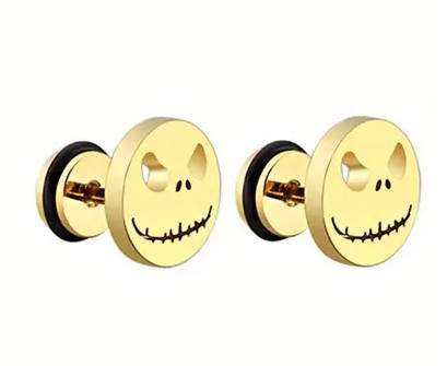 Серьги-пусеты Джек Скеллингтон «Кошмар перед Рождеством» – золотистый цвет, титановая сталь, готические унисек Киев - изображение 2