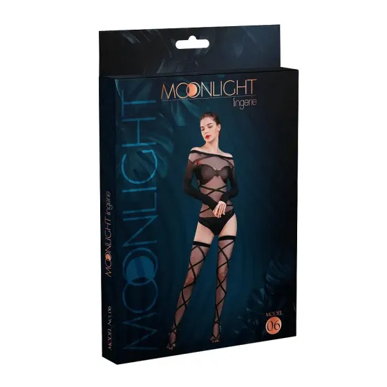 Комплект: боді та панчохи Moonlight Model 06 XS-L Black, довгі рукави, малюнок у вигляді ліфа, силуе Львів