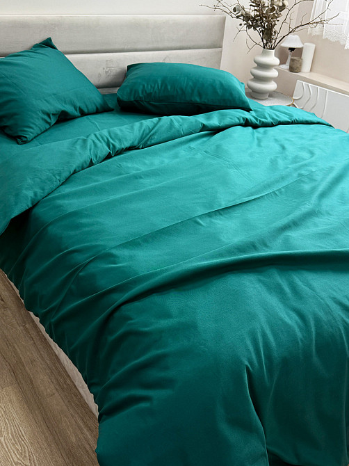 Ecotton Комплект постільної білизни Ecotton полуторний 150х215 см однотонний темно-зелений смар Коломыя - изображение 4