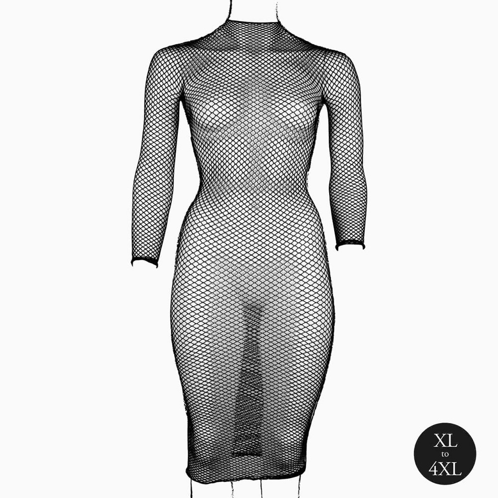 Жіноча довга сукня з сітчастою структурою та коміром-гольф Le Desir Long Dress Fishnet, чорна Sex Aura Київ - фото 10