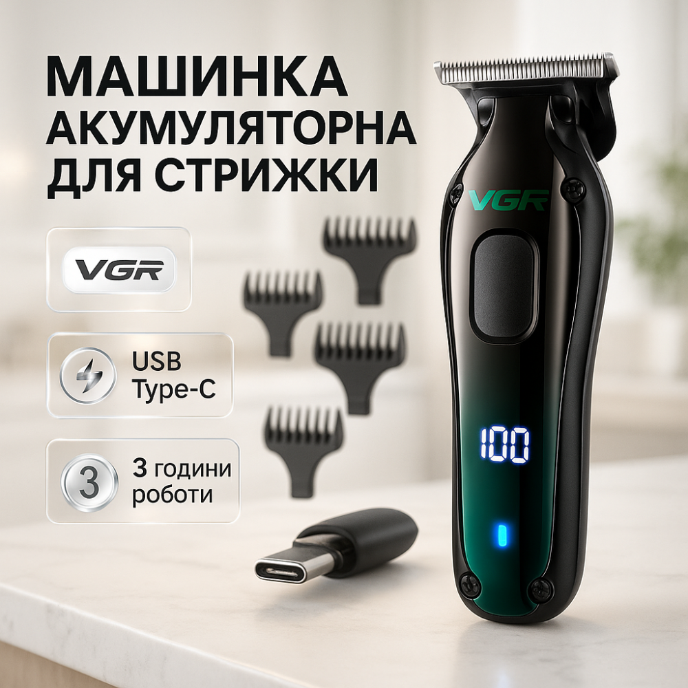 Беспроводной триммер для стрижки волос VGR V-998, Окантовочная машинка для стрижки аккумуляторная LH-15 Львов - изображение 14