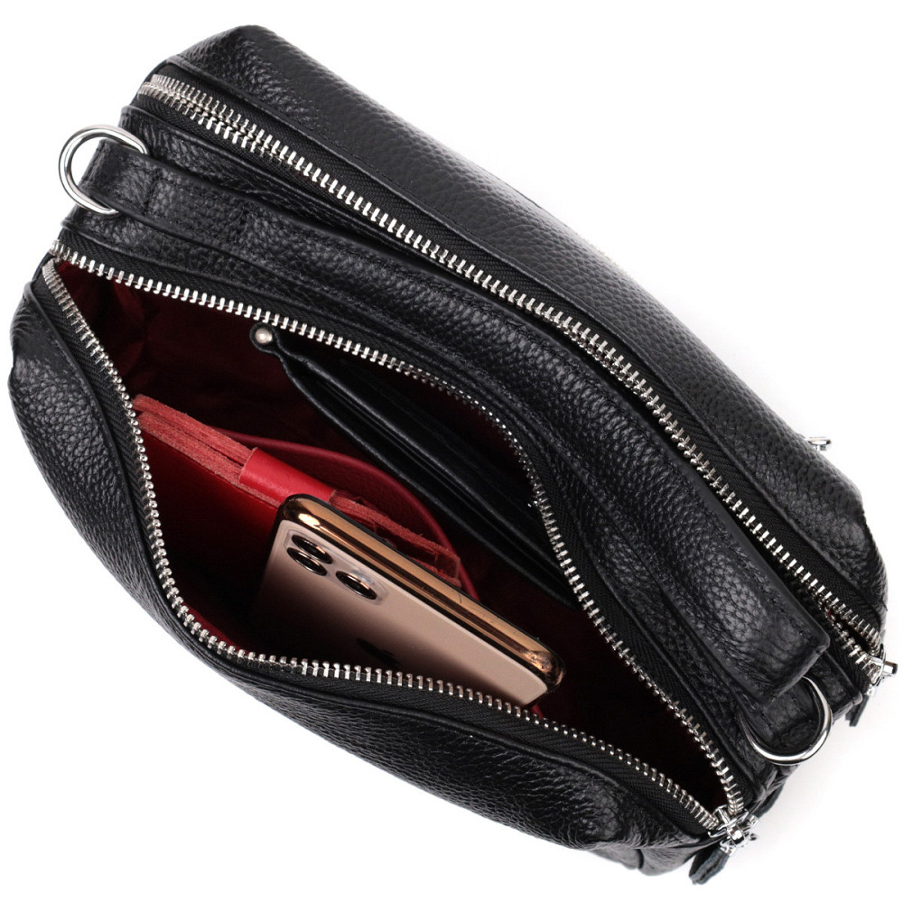 Сумка прямоугольная для женщин на два отделения из натуральной кожи Vintage 22343 Черная Киев - изображение 5