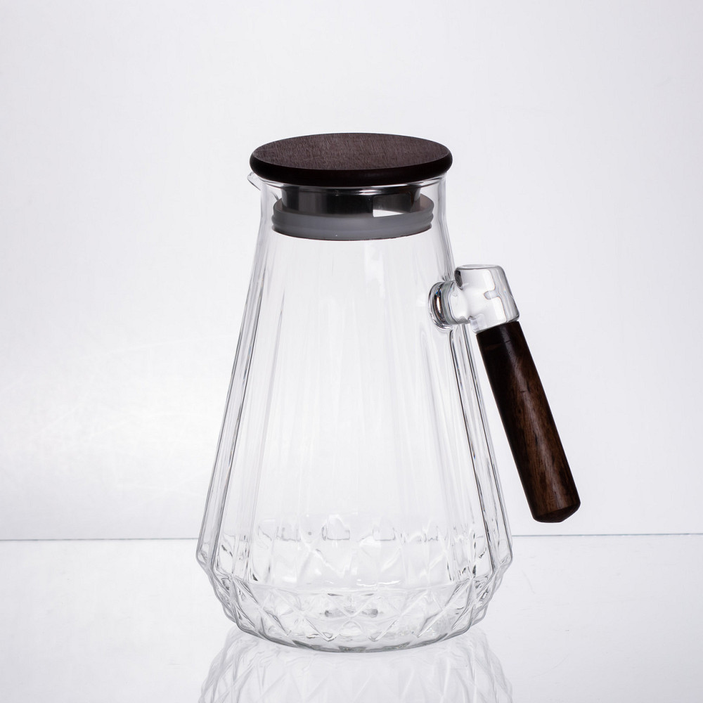 Глечик для напоїв 1.7 (л) для компоту, мохіто, лимонаду, сангрії скляний глечик із ручкою й бамбуковою кришкою 64486-71 Київ - фото 3