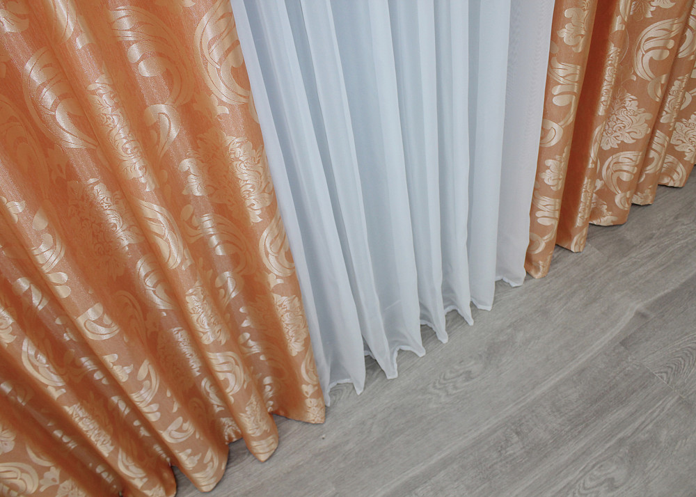 Комплект готових штор VR-Textil Жакард Ліон № 608ш Помаранчевий 150х270 см 2 шт (30-374) Київ - фото 7