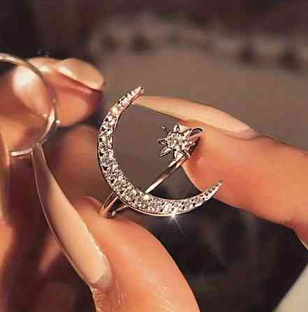 Кольцо Луна и Звезда со стразами — регулируемое кольцо Киев