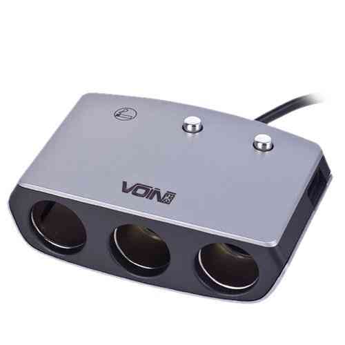 Автомобільний розгалужувач прикурювача VOIN 3 виходи + 1 USB 2400 mA 12/24V SC-3005 з проводом Харків