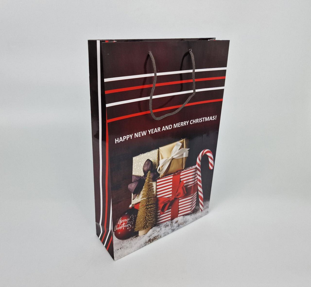 Великий паперовий пакет вертикальний 25/37/8 новорічний -021 (12 шт.) Харків - фото 1