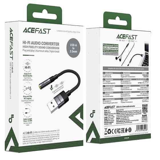 Аудио кабель ACEFAST J13 USB-A to 3.5mm female, nylon braid, 0.15m, Black Одесса